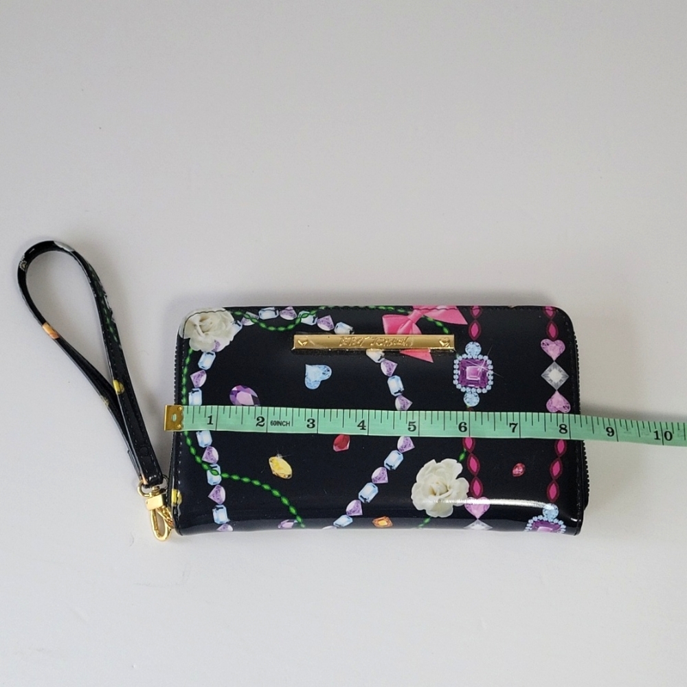 Betsey Johnson multicolor  Jewel print  black faux patent leather wallet… - Picture 8 of 9